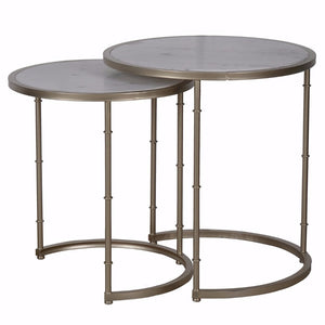 Benzara Marble Top Metal Stacking Table, Set of 2, Gray BM154159 Gray Metal and Marble BM154159