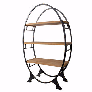 Benzara Modish Oval shaped Bookshelf, Black and Brown BM154164 Black and Brown 70% metal 30% wood BM154164