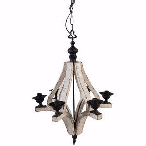 Benzara Solid 6-Light Washed-Wood Chandelier, White and Black BM154176 White and Black  fir woodiron BM154176