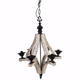 Benzara Solid 6-Light Washed-Wood Chandelier, White and Black BM154176 White and Black  fir woodiron BM154176