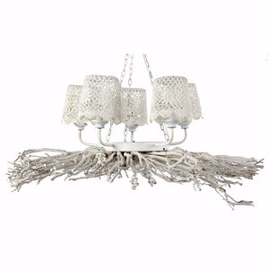 Benzara Appealing 5-Light Shaded Chandelier, White BM154185 White  tea tree branchmetalcotton BM154185