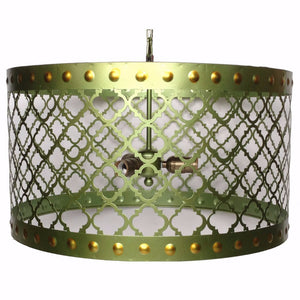 Benzara Elegant Drum Shaped Metal Chandelier With Bulb Holders, Green BM154192 Green METAL BM154192