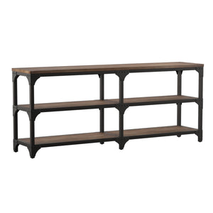 Benzara Gorden Console Table With 4 Shelves, Weathered Oak & Antique Silver BM154233 Brown & Antique Silver Pine Veneer MDF Iron Metal BM154233