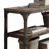 Benzara Gorden Console Table With 2  Shelves, Weathered Oak & Antique Silver BM154234 Brown & Antique Silver Pine Veneer MDF Iron Metal BM154234