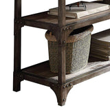 Benzara Gorden Console Table With 2  Shelves, Weathered Oak & Antique Silver BM154234 Brown & Antique Silver Pine Veneer MDF Iron Metal BM154234