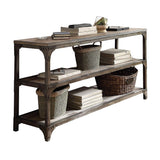 Benzara Gorden Console Table With 2  Shelves, Weathered Oak & Antique Silver BM154234 Brown & Antique Silver Pine Veneer MDF Iron Metal BM154234