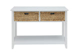 Benzara Flavius Console Table with 2 Drawers, White BM154247 White Solid Wood Leg Wood Veneer MDF Basket Front BM154247