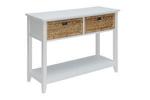 Benzara Flavius Console Table with 2 Drawers, White BM154247 White Solid Wood Leg Wood Veneer MDF Basket Front BM154247