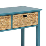 Benzara 2 Weave Front Drawer Wooden Console Table with Open Bottom Shelf, Blue BM154249 Blue Solid Wood, Veneer and MDF BM154249