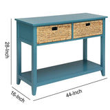 Benzara 2 Weave Front Drawer Wooden Console Table with Open Bottom Shelf, Blue BM154249 Blue Solid Wood, Veneer and MDF BM154249