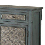 Benzara 2 Door Cabinet Wooden Console Table with Scalloped Apron, Distressed Blue BM154262 Blue Solid Wood BM154262