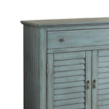 Benzara 2 Shutter Door Cabinet Wooden Console Table with Tapered Legs, Antique Blue BM154263 Blue Solid Wood BM154263