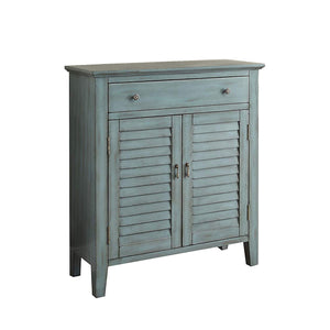 Benzara 2 Shutter Door Cabinet Wooden Console Table with Tapered Legs, Antique Blue BM154263 Blue Solid Wood BM154263