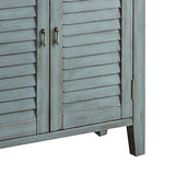 Benzara 2 Shutter Door Cabinet Wooden Console Table with Tapered Legs, Antique Blue BM154263 Blue Solid Wood BM154263