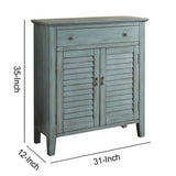 Benzara 2 Shutter Door Cabinet Wooden Console Table with Tapered Legs, Antique Blue BM154263 Blue Solid Wood BM154263