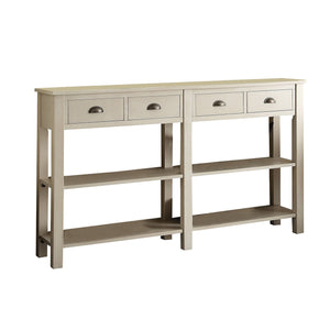 Benzara Wooden Console Table with 4 Drawers and 2 Shelves, Cream BM154264 Cream Solid Wood BM154264