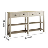 Benzara Wooden Console Table with 4 Drawers and 2 Shelves, Cream BM154264 Cream Solid Wood BM154264