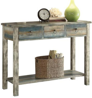 Benzara Glancio Beautiful Console Table, Antique Oak & Teal Blue BM154268 Antique White & Teal Wood MDF BM154268