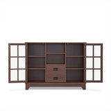 Benzara Dubbs Console Table, Walnut Brown BM154271 Walnut Brown MDF PB Glass PVC BM154271