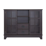 Benzara 2 Glass Door Wooden Console Table with 2 Drawers, Espresso Brown BM154272 Brown Solid wood and Glass BM154272