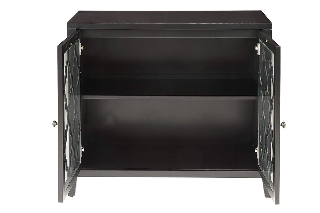 Benzara Ceara Console Table With 2 Doors, Black BM154273 Black MDF Glass BM154273