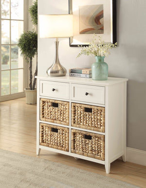 Benzara Flavius Console Table With 6 Drawers, White BM154276 White Wood Veneer MDF Basket Front BM154276