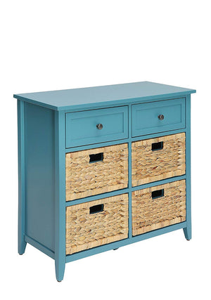 Benzara Flavius Console Table With 6 Drawers, Blue BM154277 Blue Wood Veneer MDF Basket Front BM154277