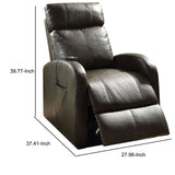 Benzara Faux Leather Recliner Chair with Power Lift and Side Pocket, Dark Brown BM154310 Brown Solid Wood, Metal and Faux Leather BM154310