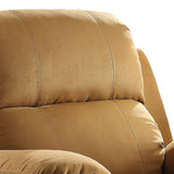 Benzara Microfiber Metal Glider Recliner Chair with Pillow Top Armrest, Light Brown BM154327 Brown Metal and Fabric BM154327