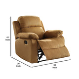 Benzara Microfiber Metal Glider Recliner Chair with Pillow Top Armrest, Light Brown BM154327 Brown Metal and Fabric BM154327