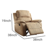 Benzara Microfiber Metal Recliner Chair with Pillow Top Armrest, Beige BM154333 Beige Metal and Fabric BM154333