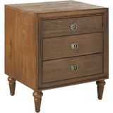 3 Drawer Wooden Nightstand with Turned Tapered Legs, Brown