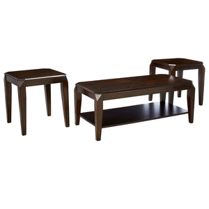 Benzara Docila 3Pc Pack Coffee/End Table Set, Walnut BM154542 Walnut Brown Poplar Wood Basswood Veneer MDF PB BM154542