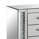 Benzara 3 Drawer Mirrored Nightstand with Faux Crystals Inlay, Silver BM154572 Silver Solid Wood, Mirror and Faux Crystal BM154572