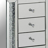 Benzara 3 Drawer Mirrored Nightstand with Faux Crystals Inlay, Silver BM154572 Silver Solid Wood, Mirror and Faux Crystal BM154572