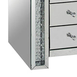 Benzara 3 Drawer Mirrored Nightstand with Faux Crystals Inlay, Silver BM154572 Silver Solid Wood, Mirror and Faux Crystal BM154572