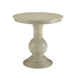 Benzara Round Shape Wooden Accent Table with Pedestal Base, Antique White BM154577 White MDF and Veneer BM154577