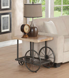 Benzara Cart Design Wooden and Metal End Table with Bottom Shelf, Brown and Bronze BM154587 Brown and Bronze Solid Wood, Veneer and Metal BM154587