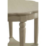 Benzara Wooden End Table with Scalloped Round Top and Turned Legs, Antique White BM154599 White Solid Wood and MDF BM154599