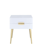 Benzara Denvor Square End Table with Drawers, White & Gold BM154620 White & Gold Metal Wood BM154620