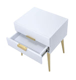 Benzara Denvor Square End Table with Drawers, White & Gold BM154620 White & Gold Metal Wood BM154620