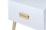 Benzara Denvor Square End Table with Drawers, White & Gold BM154620 White & Gold Metal Wood BM154620