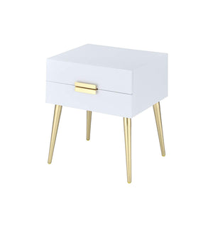 Benzara Denvor Square End Table with Drawers, White & Gold BM154620 White & Gold Metal Wood BM154620