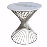 Benzara Beautiful Marble and Nickel Makrana Side Table, White and Gray BM154648 White and Gray  MARBLE  0 IRON BM154648