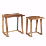 Benzara Solid Wooden Side Tables, Set of Two, Brown BM154649 Brown 100% ACACIA WOOD BM154649