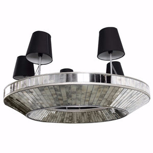 Benzara Modern Style Glass and MDF 5-light Chandelier, Silver and Black BM154661 Silver and Black MDF?MIRROR  BM154661