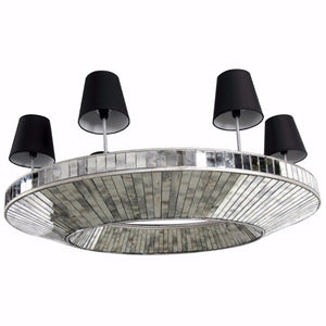 Benzara Unique Glass and MDF 6-light Chandelier, Silver and Black BM154662 Silver and Black MDF?MIRROR  BM154662