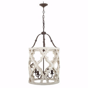 Benzara 4-Light Wood Chandelier, White BM154664 White metal wood BM154664