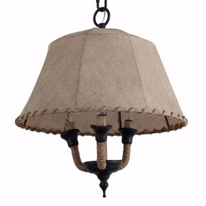 Benzara Lamp Shade Style Metal and Rope Chandelier, Brown BM154665 Brown metalfabric wire BM154665