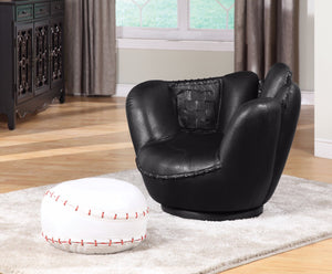 Benzara All Star 2 Piece Pack Chair & Ottoman,Baseball  Black and White BM155366 Black and White PU Wood Ply Sponge Foam BM155366